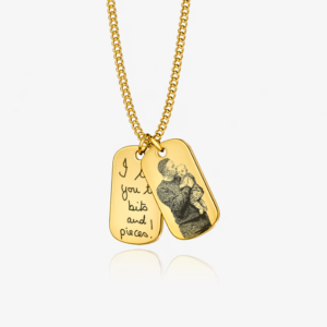 Gold Double Dog Tag Photo Necklace - Photo Jewellery - Memorial Jewellery