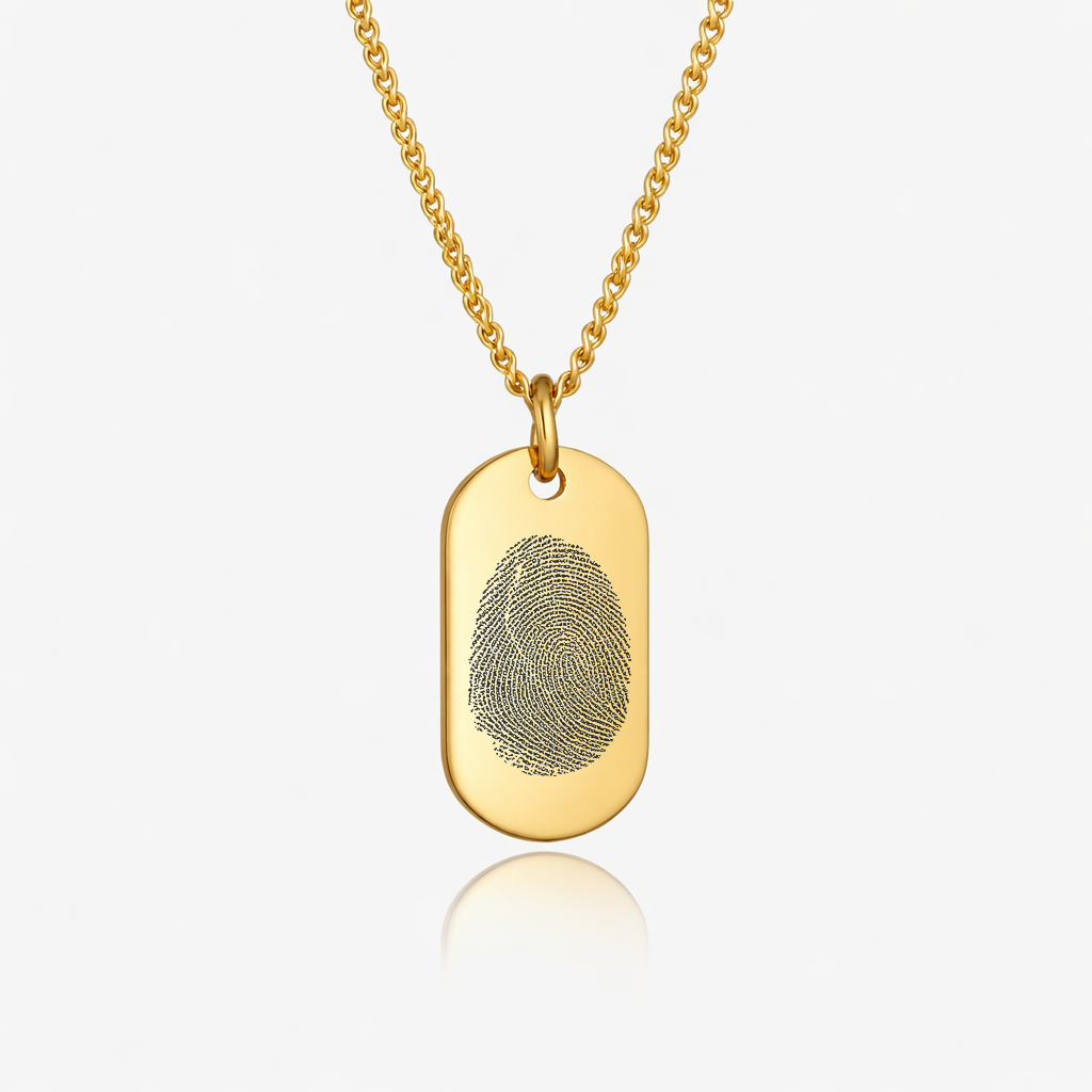 Gold Mini Dog Tag Fingerprint Necklace - Fingerprint Jewellery