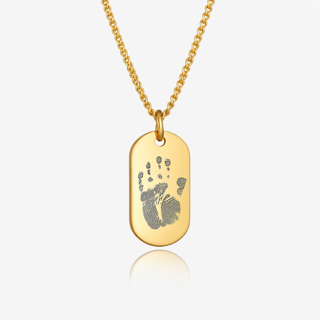 Gold Mini Dog Tag Handprint Necklace - Memorial Jewellery