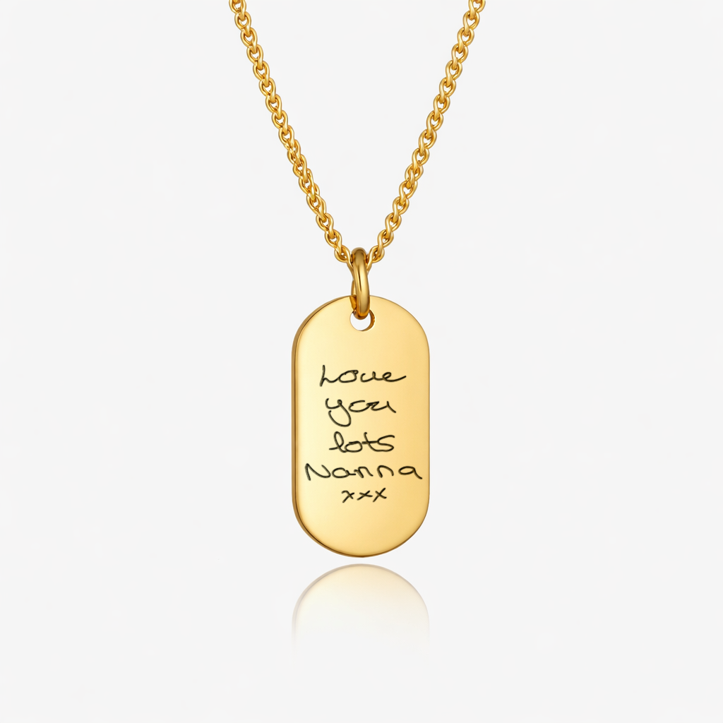 Gold Mini Dog Tag Handwriting Necklace - Handwriting Jewellery
