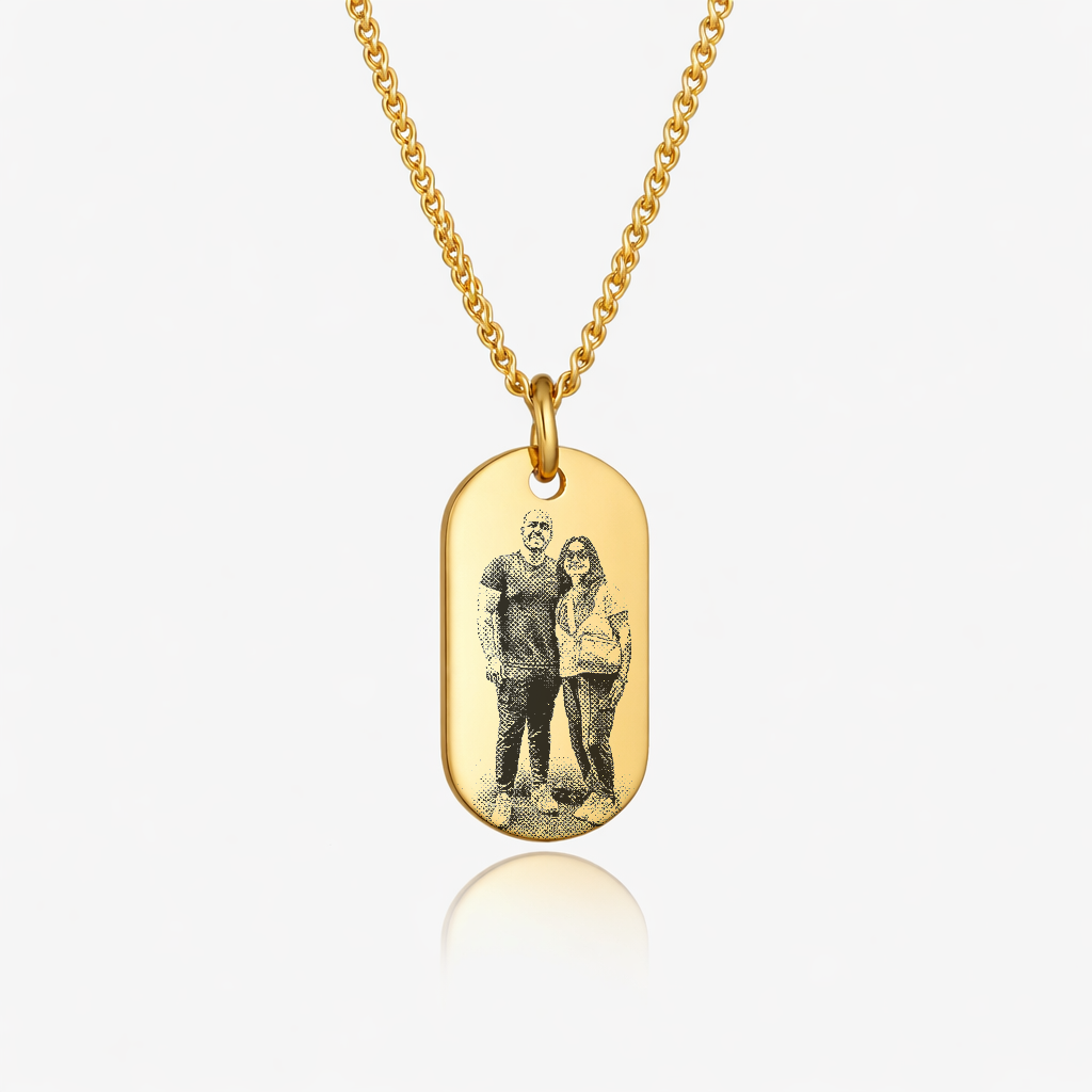 Gold Mini Dog Tag Photo Necklace